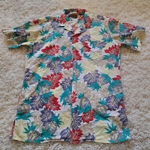 Vintage Chaps‎ Ralph Lauren Hawaiian Shirt Men XL Pineapple Leaves Purple Red